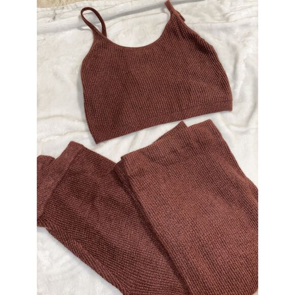 Old Navy Rust Lounge Set ML Cozy Ribbed Two-Piece Tank & Pants | Boho Loungewear - Picture 1 of 3